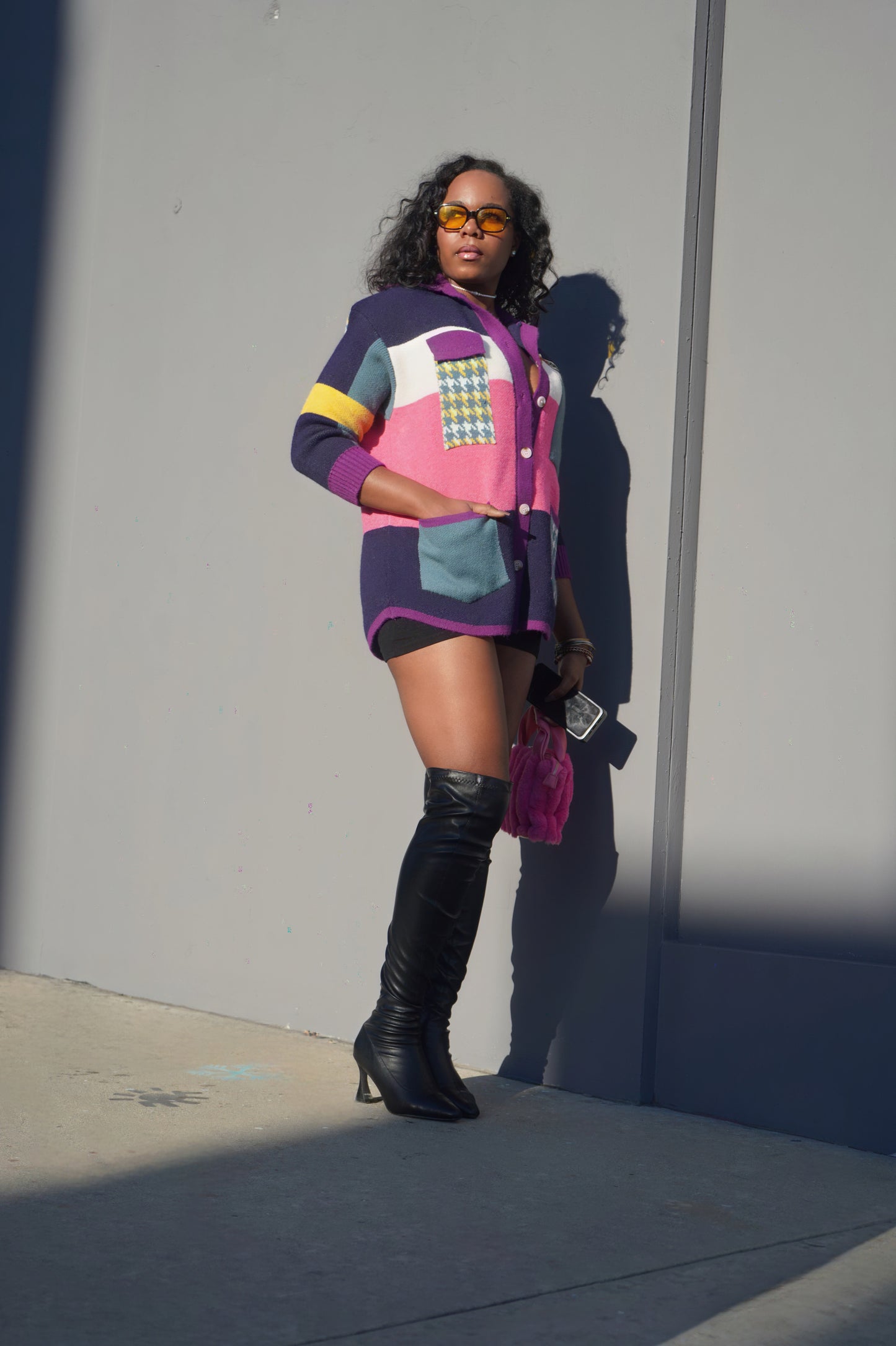 Ashley Banks | Color block plaid cardigan