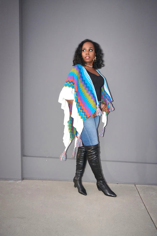 Poca | Geo Print Poncho with tassel