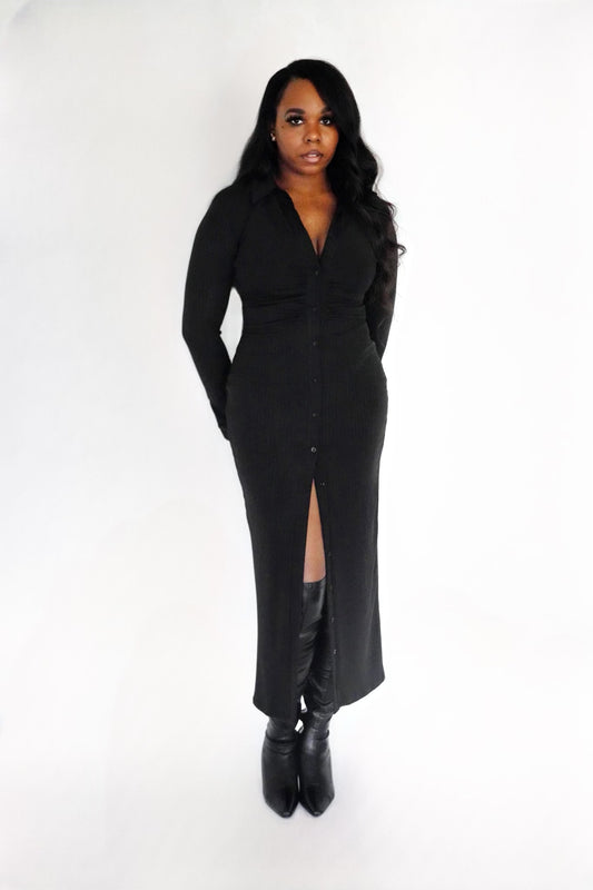 Wednesday Long Sleeve Collard Maxi Dress